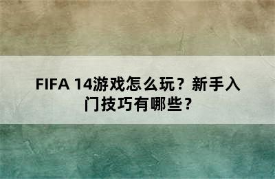 FIFA 14游戏怎么玩？新手入门技巧有哪些？